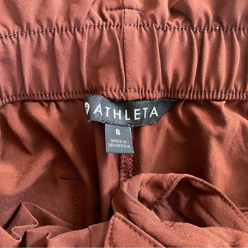 ATHLETA Skyline Pants Womens 8 Cognac Brown High Waist Belted Pleated - Picture 2 of 9